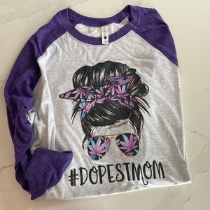 DOPEST MOM 3/4 SLEEVE RAGLAN SIZE LARGE